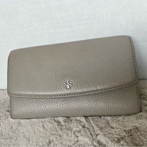 Tory Burch Taupe Leather crossbody convertible clutch wallet bag